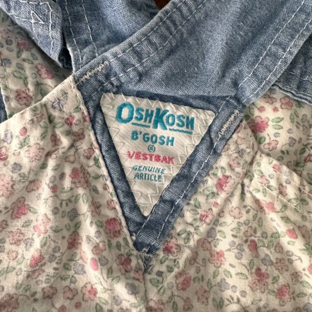 OshKosh B'gosh Overalls Girls 18M Blue Floral Vestbak Vintage Denim Bow Pink‎